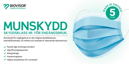 Munskydd engngsbruk, 3 lager, IIR, 5-pack, Svensktillverkat i gruppen Smittskydd / Munskydd & Ansiktsmasker i tyg hos Familjetrygg (BVIIR5)