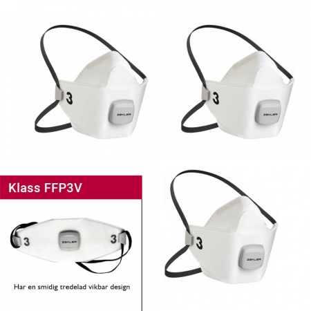 Andningsskydd filtrerar Virus & bakterier, Svenska Zekler, FFP3V, 3-pack i gruppen KRISBEREDSKAP / Allt inom Krisberedskap hos Familjetrygg (R-1503V)