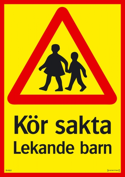 Trafikskylt Kör sakta lekande barn, i aluminium 297 x 420 mm i gruppen FAMILJE- & HEMSÄKERHET / Övrigt hos Familjetrygg (SY354313)
