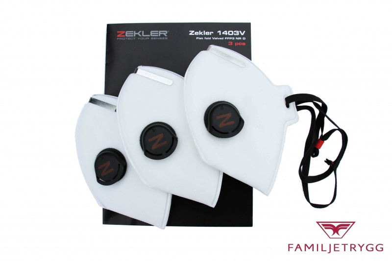 Skyddsmask, skydd mot bakterier, virus Svenska Zekler, klass FFP3V, 3-pack.