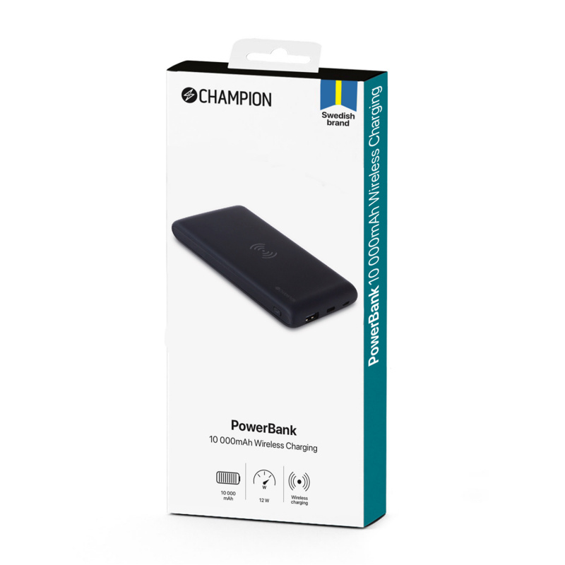 PowerBank 10.000 mAh 12W + Wireless Charging Svart