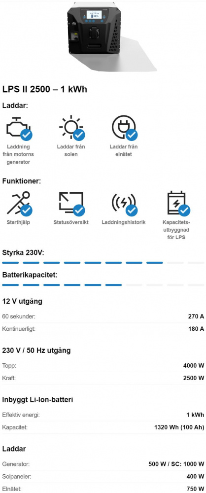 Clayton LPS II 2500W inkl mont.pl�t, fj�rrpanel o laddkabel