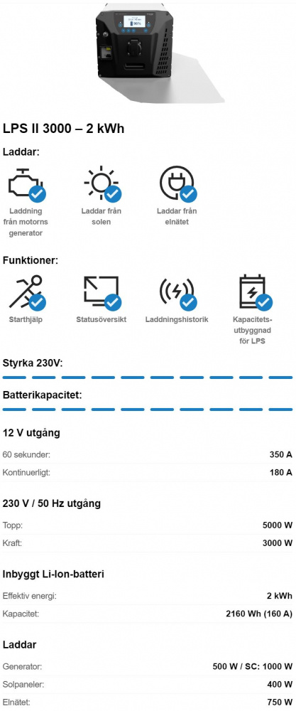 Clayton LPS II 3000W inkl mont.pl�t, fj�rrpanel o laddkabel