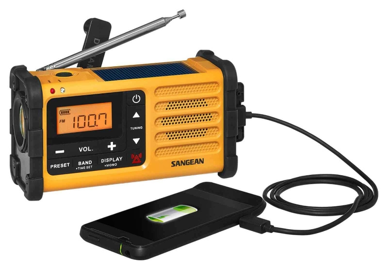 Vevradio Sangean AM/FM med solcell, usb, mobilladdare, 3,5 mm jack, ficklampa