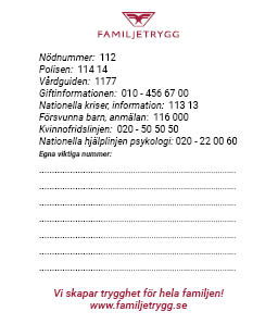 Kriskort med viktiga nummer