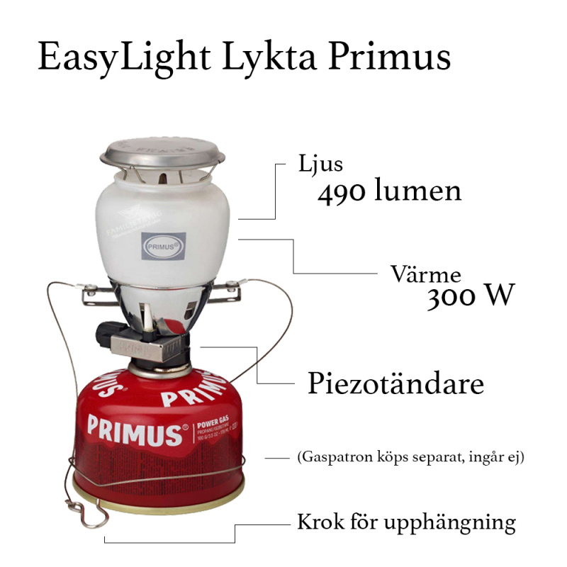Primus EasyLight lykta, genererar b�de v�rme och ljus, piezot�ndare