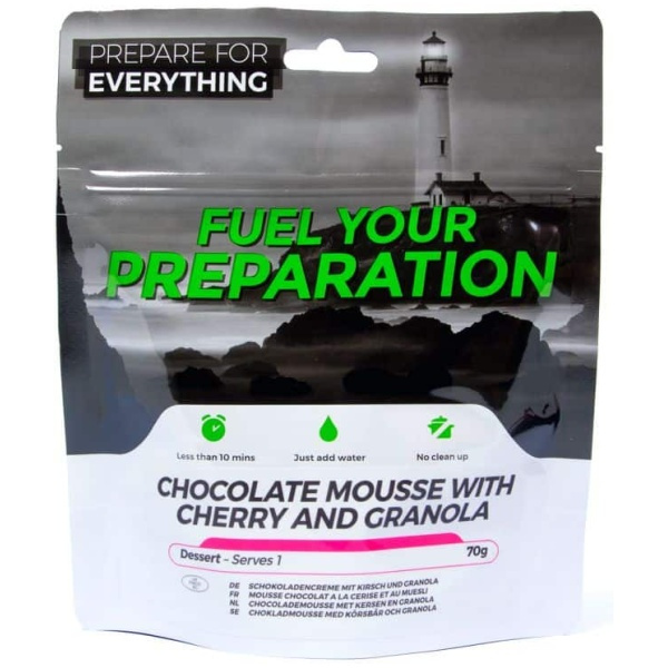 Chokladmousse med granola och k�rsb�r- portionsp�se