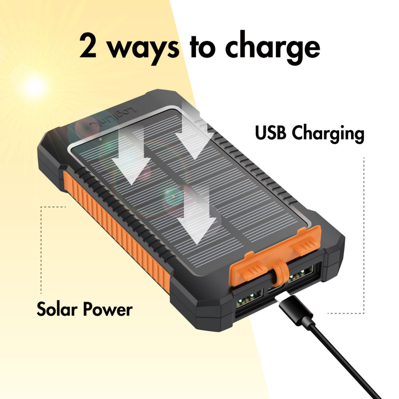 PowerBank 6.000 mAh 10W Solcell Svart/Orange