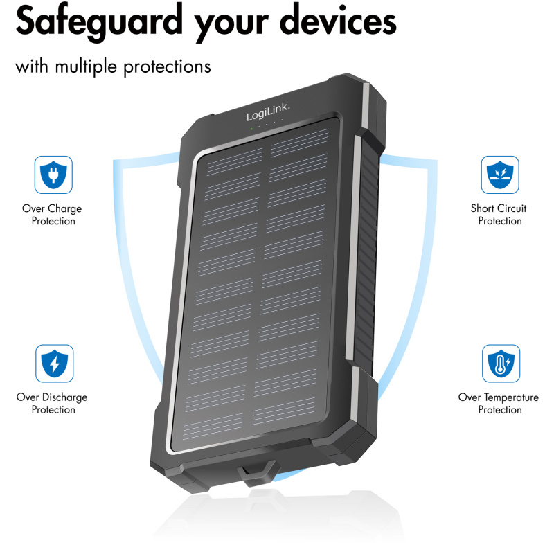 Solcells-Powerbank 10.000mAh 2xUSB-A + USB-C in/ut 12W