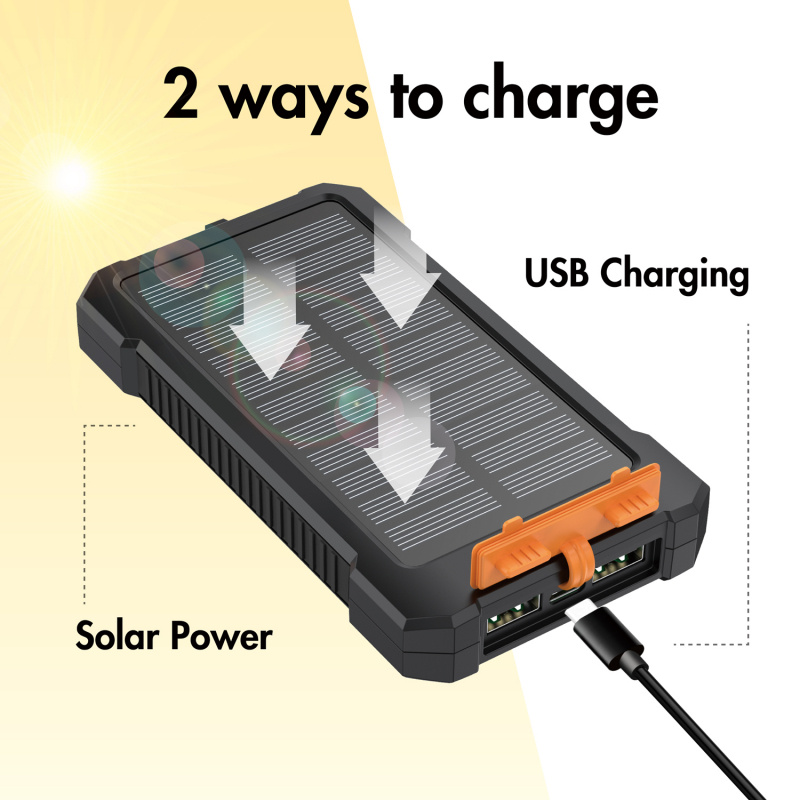 Solcells-Powerbank 10.000mAh 2xUSB-A + USB-C in/ut 12W