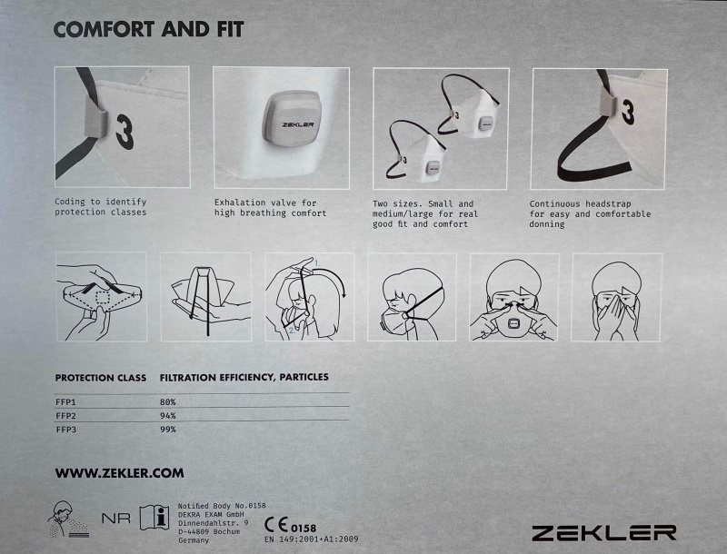 Andningsskydd filtrerar Virus & bakterier, Svenska Zekler, FFP3V, 3-pack