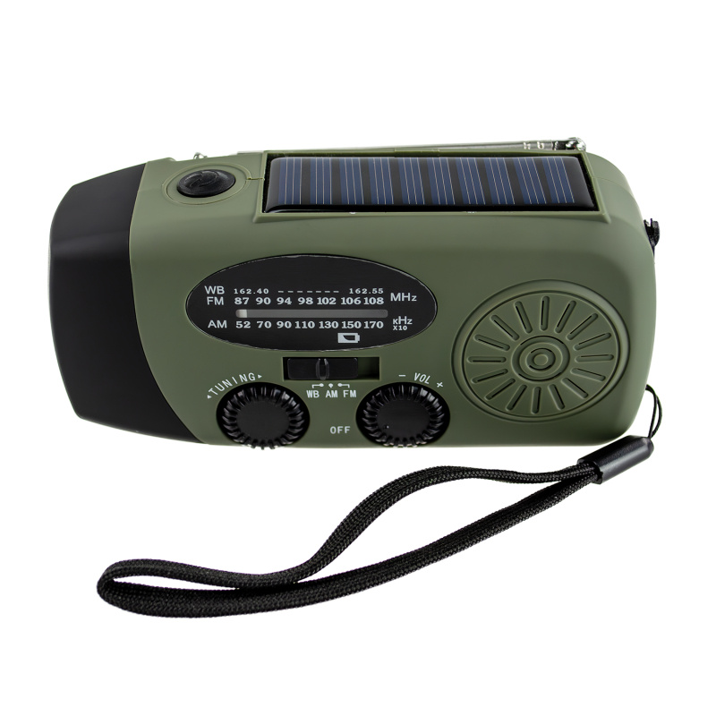 Vevradio YX-71 med solcell, ficklampa och mobilladdare